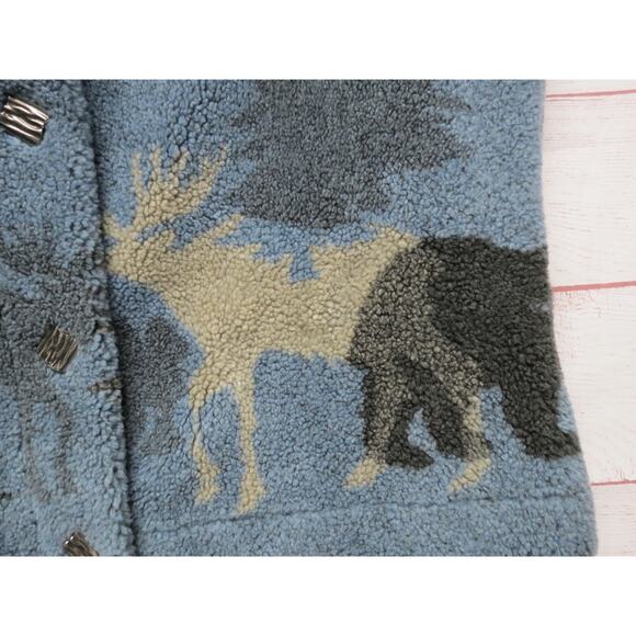 County Clothing Co Size Large Blue Fleece Vest w/ Elk, Moose, Bear Trees Nature - Picture 4 of 9